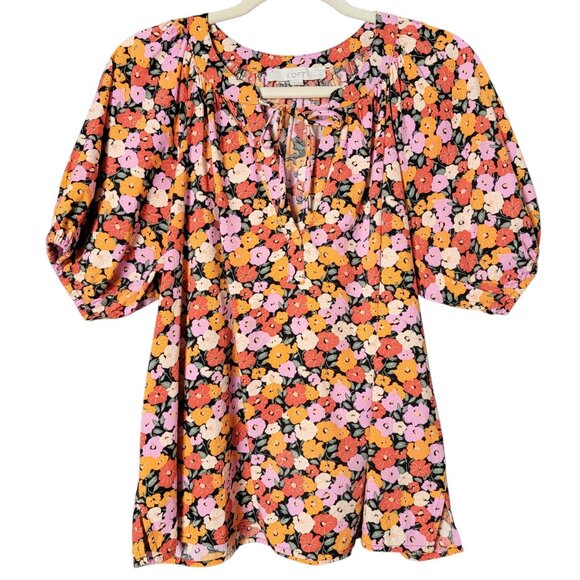 LOFT Tops - LOFT Petites Womens Floral Peasant Puff Sleeve Cottagecore Front Tie Work Top LP